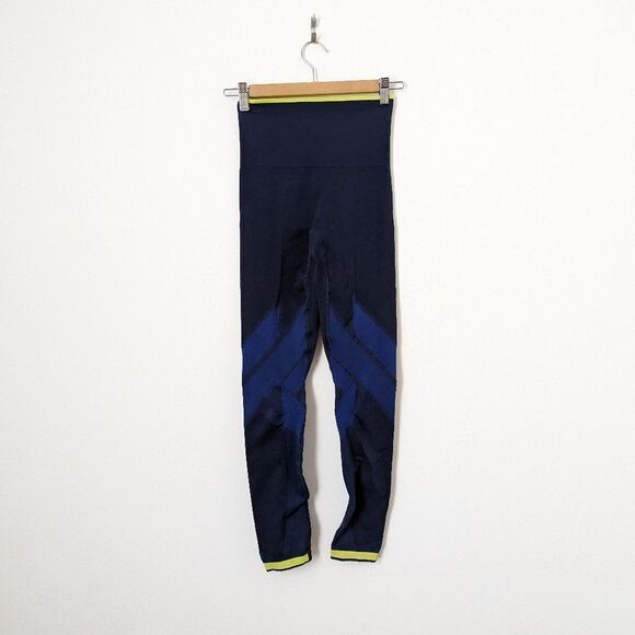LNDR x SoulCycle navy blue yellow neon stripe Motion high rise seamless leggings - Picture 5 of 6